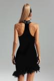 Black Sleeveless Mesh Rhinestone Bodycon Party Prom Mini Dress