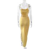 Yellow Sleeveless Pleated Party Dress