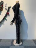 Black Mesh Rhinestone Elegant Women Bodycon Prom Maxi Dress