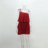 Red Chiffon Sleeveless Pleated Fashion Women Skirt Dres