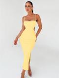 Yellow Sleeveless Pleated Party Dress