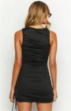 Black Hollow Out Lace Up Bandage Pleated Mini Clubwear