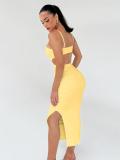 Yellow Sleeveless Pleated Party Dress