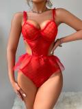 Black One Pieces Teddies Lingerie Mesh Bow Jumpsuit Sexy Suit