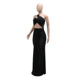 Black Mesh One Shoulder See Through Sexy Women Party Maxi Dress