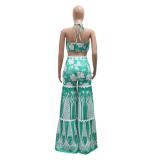 Green Off Shoulder Printed Crop Top Wide Leg Fashion Jumpsuit