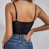 Black Low Cut Sexy Lace Crop Tops