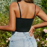 Black Embroidery Lace Fish-Bone Underwear Sexy Tops