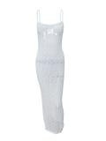 White Low Cut Mesh Sexy See Through Bodycon Street Club Wear Dress