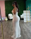 White Low Cut Mesh Sexy See Through Bodycon Street Club Wear Dress
