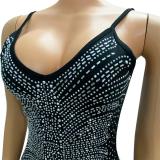 Black Rhinestones Mesh Backless Sexy Women Club Party Dress