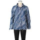 Blue Denim Loose Fashion Tassels Long Sleeve Jeans Jacket