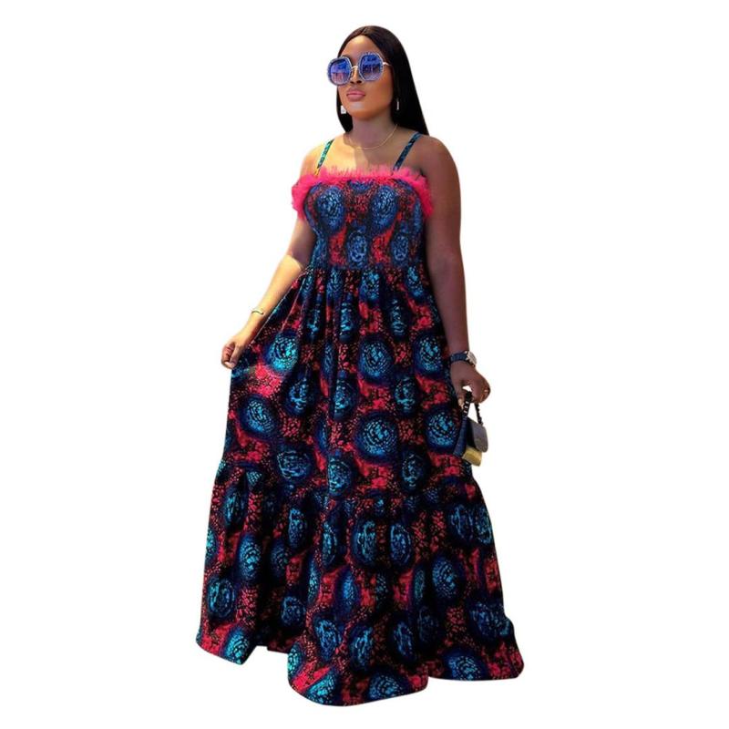 Straps Printed Lacy Going Out Fashion Casual Loose Floral Maxi Dress