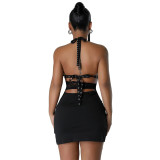 Black Deep V Neck Hollow Out Bandage Sexy Club Dress
