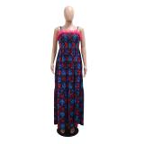Straps Printed Lacy Going Out Fashion Casual Loose Floral Maxi Dress