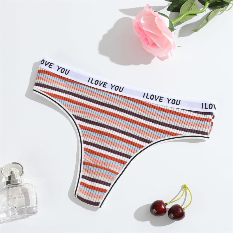 Coffee Women Threaded Briefs Low-Rise Breathable Underwear G-Thongs