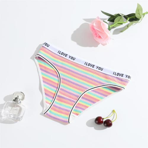 Pink Women Striped Briefs Low-Rise Breathable Underwear G-Thongs