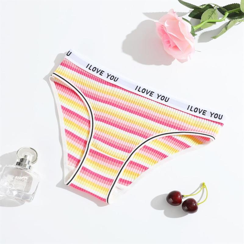 Yellow Women Threaded Briefs Low-Rise Breathable Underwear G-Thongs