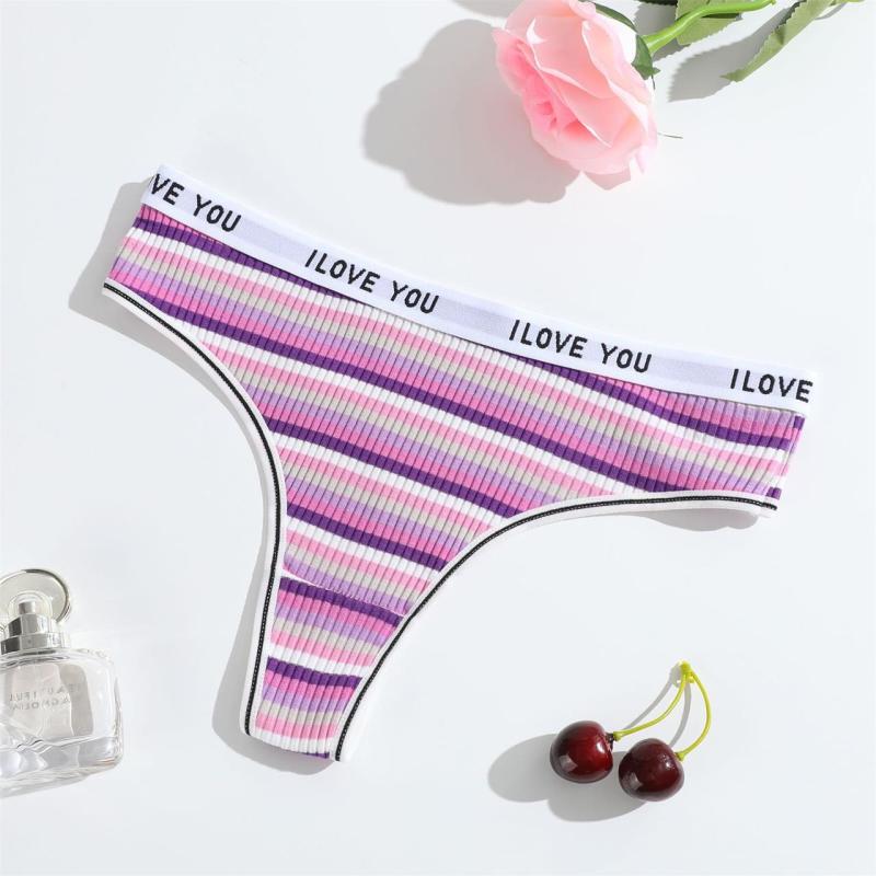 Purple Women Threaded Briefs Low-Rise Breathable Underwear G-Thongs