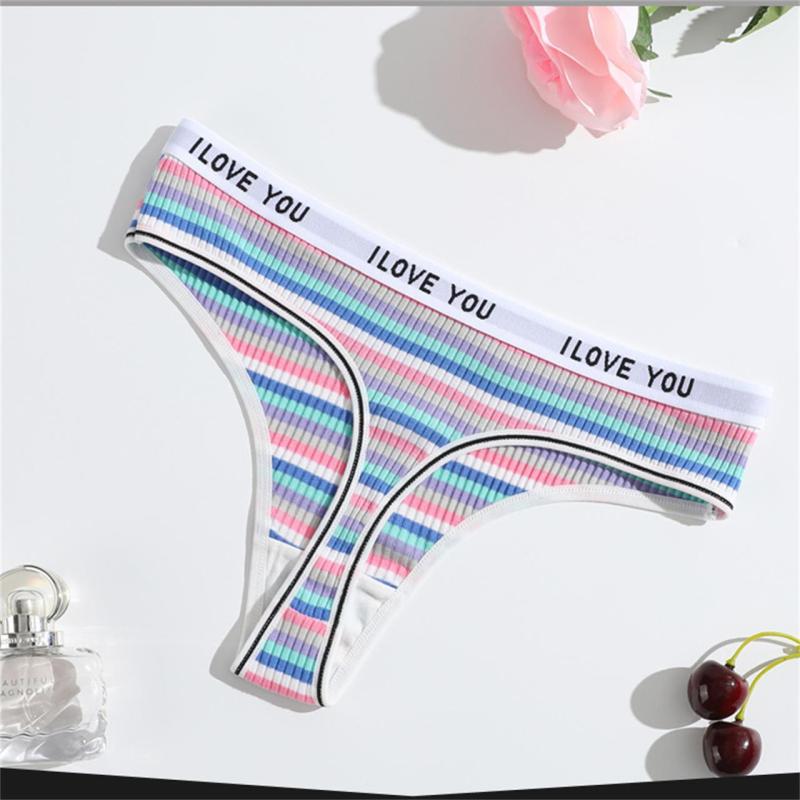 Blue Women Threaded Briefs Low-Rise Breathable Underwear G-Thongs