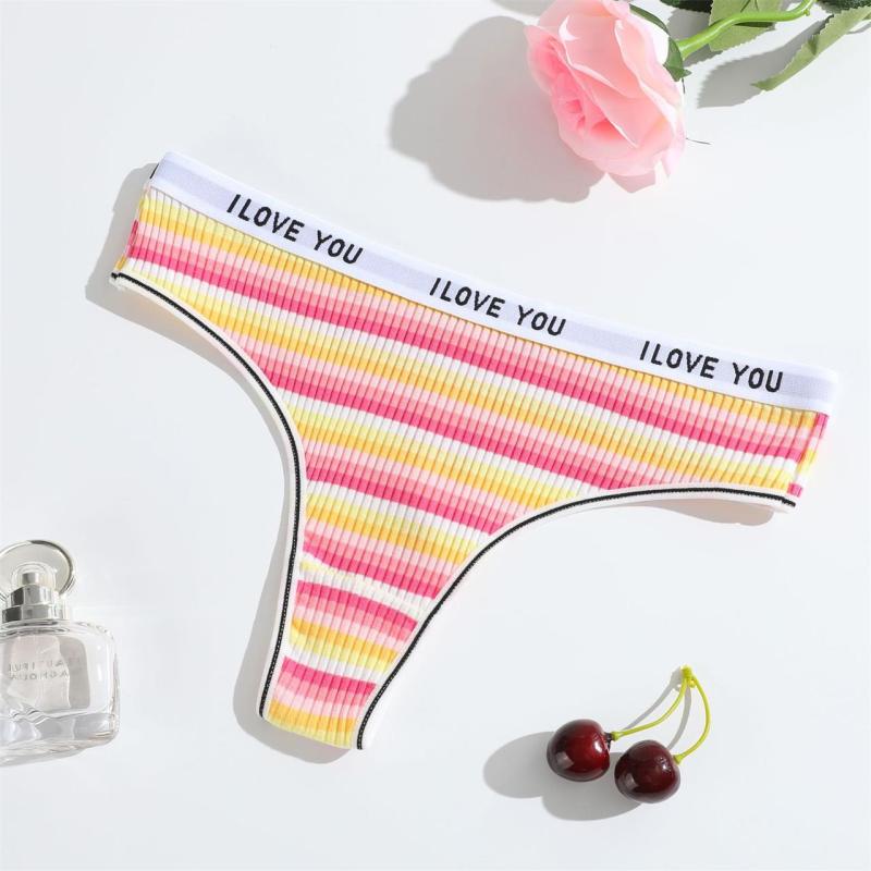 Yellow Women Threaded Briefs Low-Rise Breathable Underwear G-Thongs