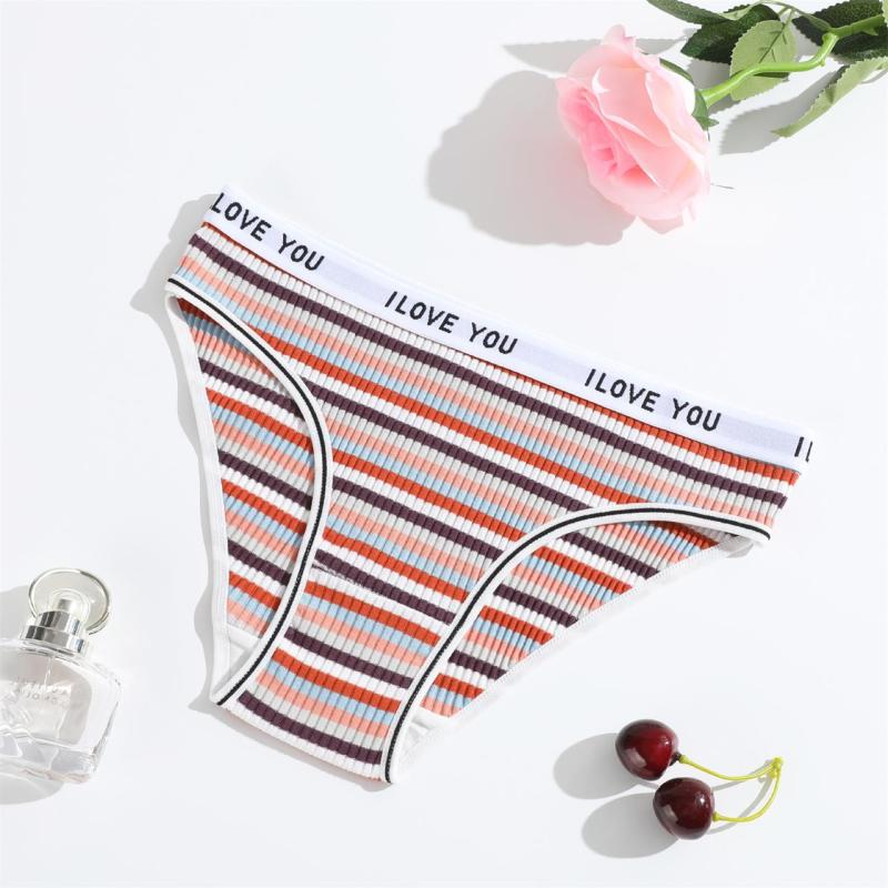 Coffee Women Striped Briefs Low-Rise Breathable Underwear G-Thongs