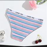 Blue Women Striped Briefs Low-Rise Breathable Underwear G-Thongs