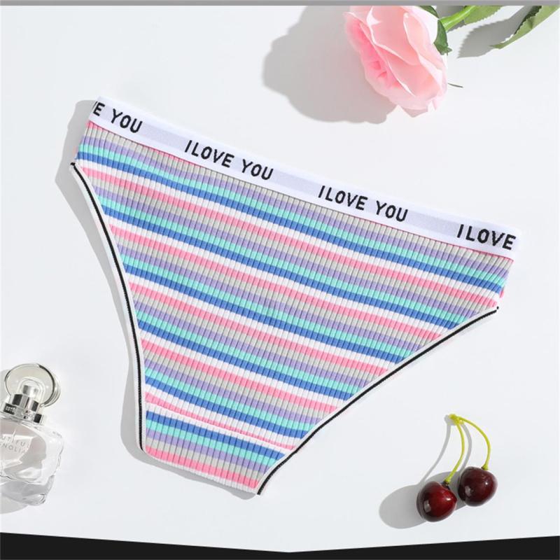 Blue Women Striped Briefs Low-Rise Breathable Underwear G-Thongs