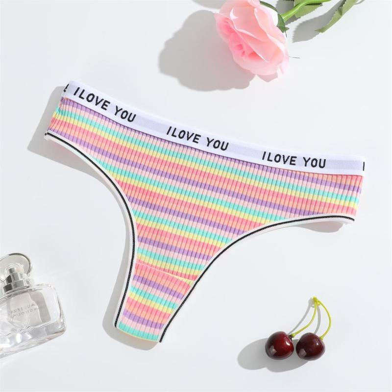 Pink Women Threaded Briefs Low-Rise Breathable Underwear G-Thongs