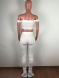 White Off Shoulder Straps Crop Top Sexy Pleated Sports Sexy Pant Sets Jumpsuit