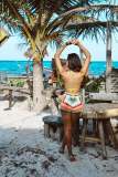 Pink Women Two Pieces Weaving Nets Sexy Beach Short Sets