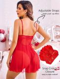 Red Floral Lace Pattern Straps Hollow Out Sexy Teddies Lingerie