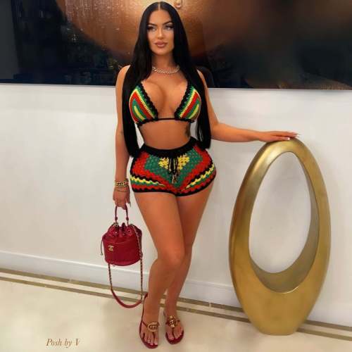 Black Women Two Pieces Weaving Nets Sexy Beach Short Sets