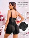 Black Floral Lace Pattern Straps Hollow Out Sexy Teddies Lingerie