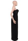 Black Off Shoulder Pleated Waist Mesh Chiffon Wide Leg Women Causal Jumpsuit