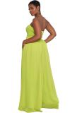 Green Off Shoulder Pleated Waist Mesh Chiffon Wide Leg Women Causal Jumpsuit