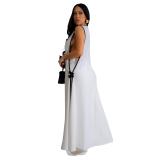 White Sleeveless Deep V Neck Two Pieces Casual Women Pant Set