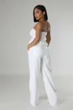 White Off Shoulder Pleated Two Pieces Women Casual Pant Sets Dress