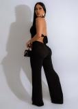 Black Deep V Neck Halter Sexy Women Jumpsuits