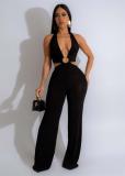 Black Deep V Neck Halter Sexy Women Jumpsuits