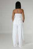 White Off Shoulder Pleated Two Pieces Women Casual Pant Sets Dress