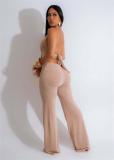 Khaki Deep V Neck Halter Sexy Women Jumpsuit