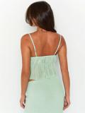 Light Green Straps Low Cut Chiffon Crop Top Sexy Pleated Casual Midi Skirt Dress Set