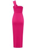 Rose Red Straps Low Cut Pleated Evening Party Cut Out Sexy Midi Dress