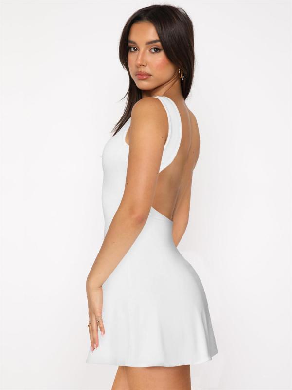 White Sexy Girls Backless Pleated Elegant Party Short Mini Dress