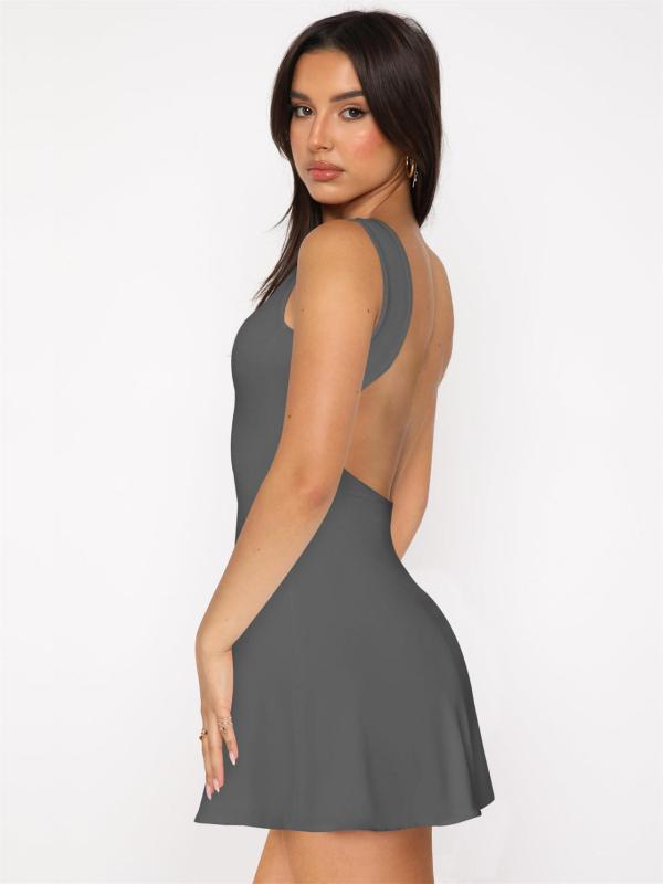 Gray Sexy Girls Backless Pleated Elegant Party Short Mini Dress