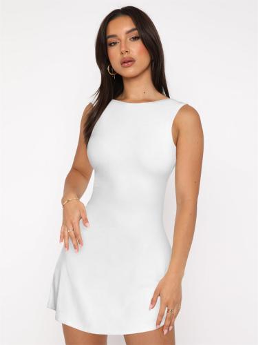 White Sexy Girls Backless Pleated Elegant Party Short Mini Dress