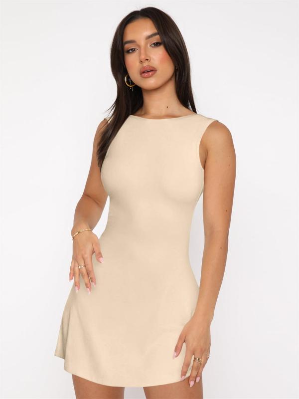 Beige Sexy Girls Backless Pleated Elegant Party Short Mini Dress