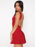 Red Sexy Girls Backless Pleated Elegant Party Short Mini Dress