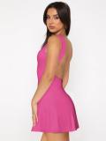 Rose Red Sexy Girls Backless Pleated Elegant Party Short Mini Dress